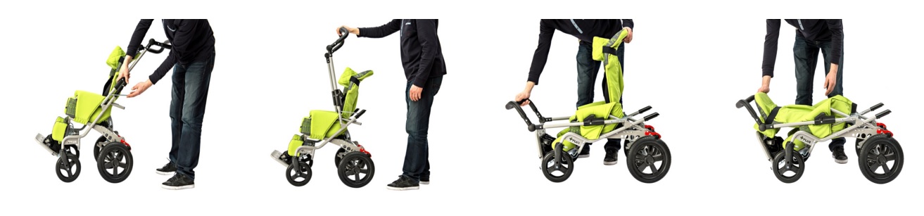 green special needs buggy and how it is folded