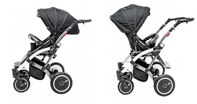 reversible seat of special four wheel buggy for disabled children